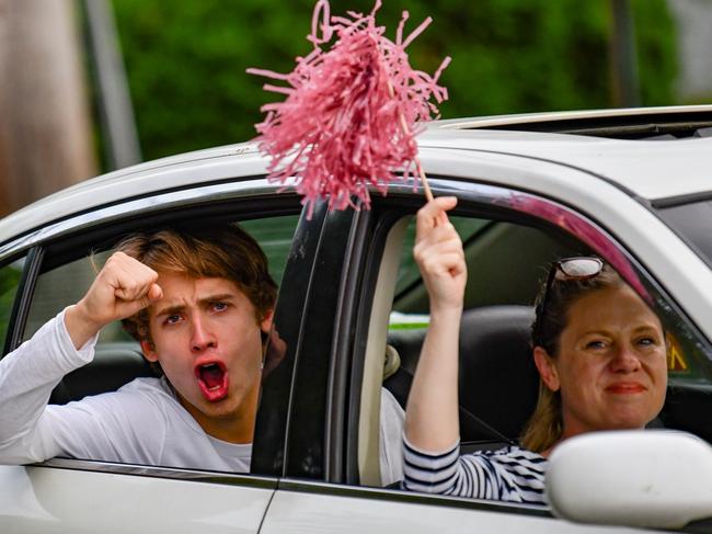 Reporter Sarah Blake and her son Noah Vass during his high school graduation drive-through parade in New York. Photo: EDL Photography