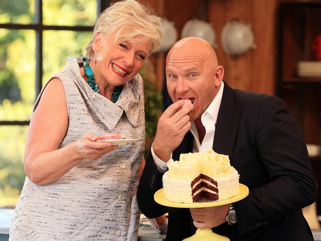 Matt Moran and Maggie Beer host The Great Australian Bake Off. Picture: Sam Ruttyn