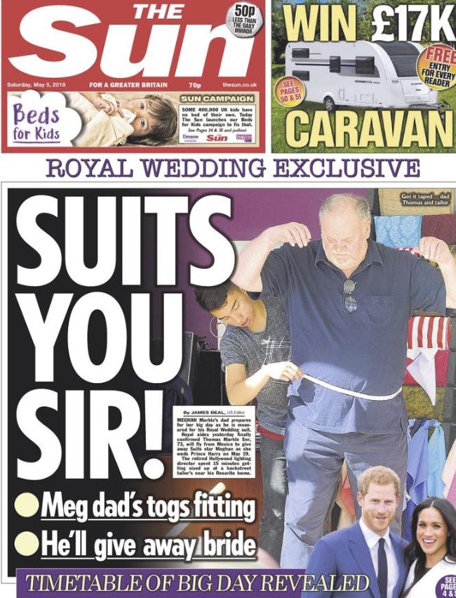 Thomas in staged paparazzi shots on The Sun's front page in May, 2018. Picture: The Sun