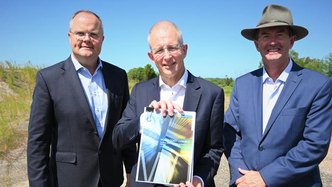 Fairfax MP Ted O'Brien, Fisher MP Andrew Wallace and Urban Infrastructure Minister Paul Fletcher are calling on the state government to commit $1.6bn towards building a Beerwah to Maroochydore rail line.