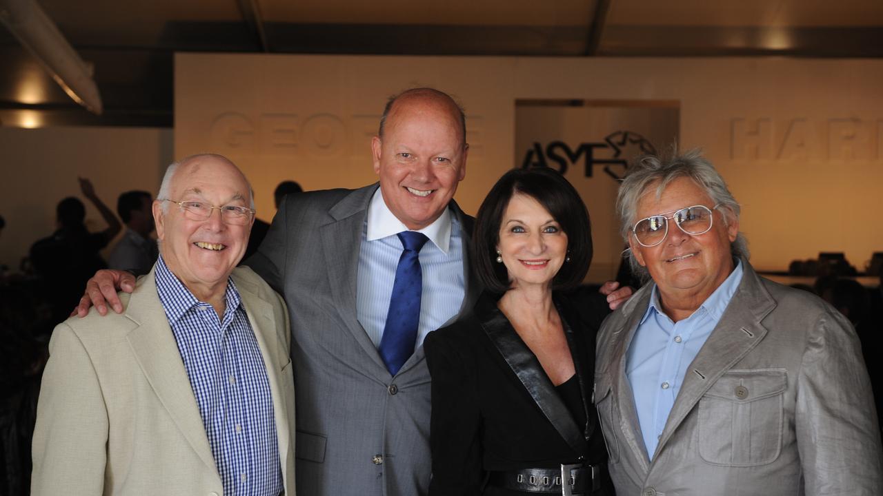 Motorsport commenttor Murray Walker, TV presenter John Riddell, Advertiser Sunday Mail Foundation patron Angela Condous at a Clipsal 500 Ladies Day Luncheon.