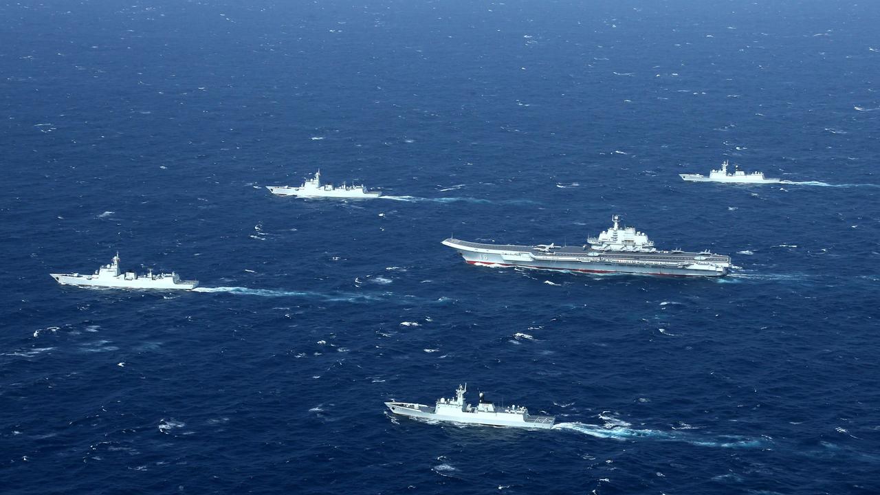 A 2017 image of Chinese navy ships during military drills in the South China Sea. Picture: STR / AFP).