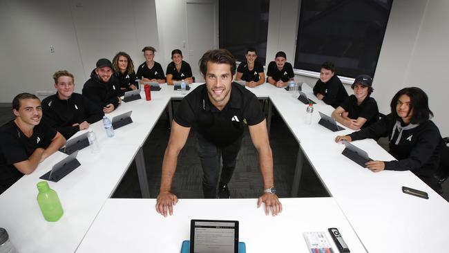 Alex Rance with some of the kids in The Academy. Picture: David Caird