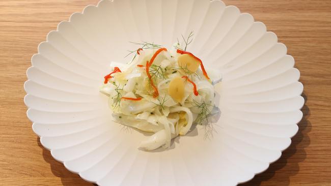 Cuttlefish with lardo, chilli and rosemary at The Lodge Bar and Dining. Picture: Liam Kidston.