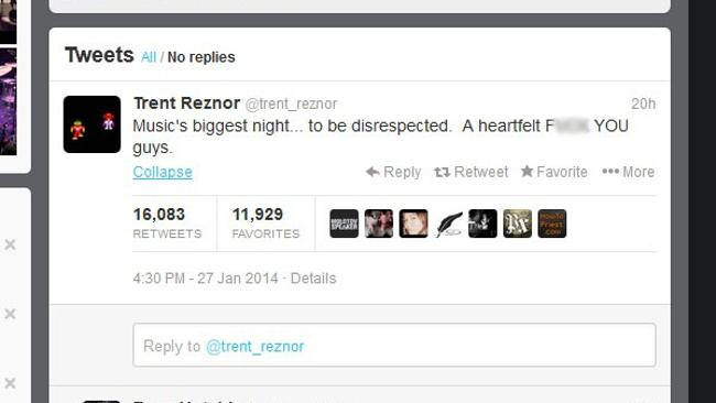 Reznor's angry tweet has so far been shared more than 16,000 times. Picture: Twitter.