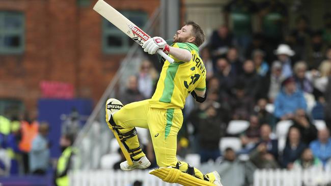 David Warner celebrates his ton. Picture: AP