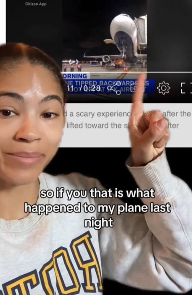 Sinead Bovell described the incident as ‘scary’ as she revealed the nose of the plane was about 10 feet in the air. Picture: TikTok/sineadbovell