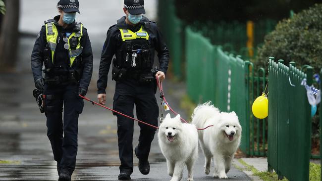 Police walked residents’ dogs during the hard lockdown. Picture: Daniel Pockett