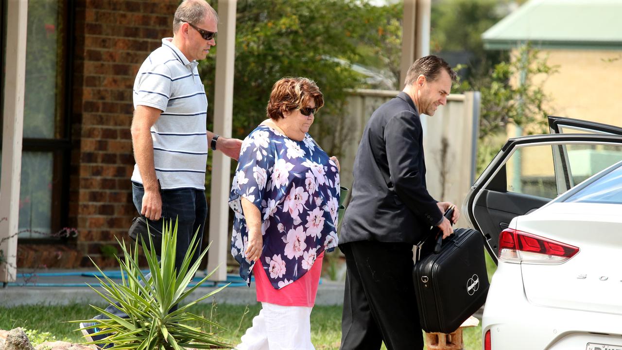 Police escort Sharon Tarrant from a house in Lawrence after a search. Picture: Nathan Edwards