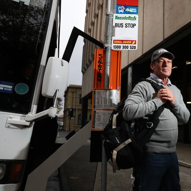 One Nation candidate Adam Lambert was forced to take the bus home to West Pine from Hobart after his vehicle was set on fire at the Shoreline Plaza shopping centre in Howrah overnight. Picture: NIKKI DAVIS-JONES