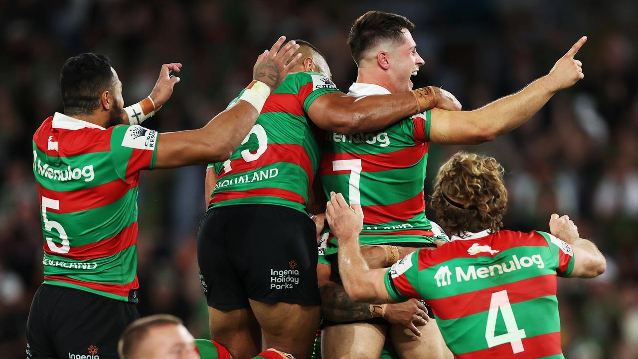 Lachlan Ilias celebrates his matchwinning play. Picture: Getty