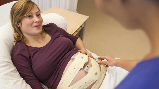 Ruth Woerner being monitored before the birth of baby Erin.