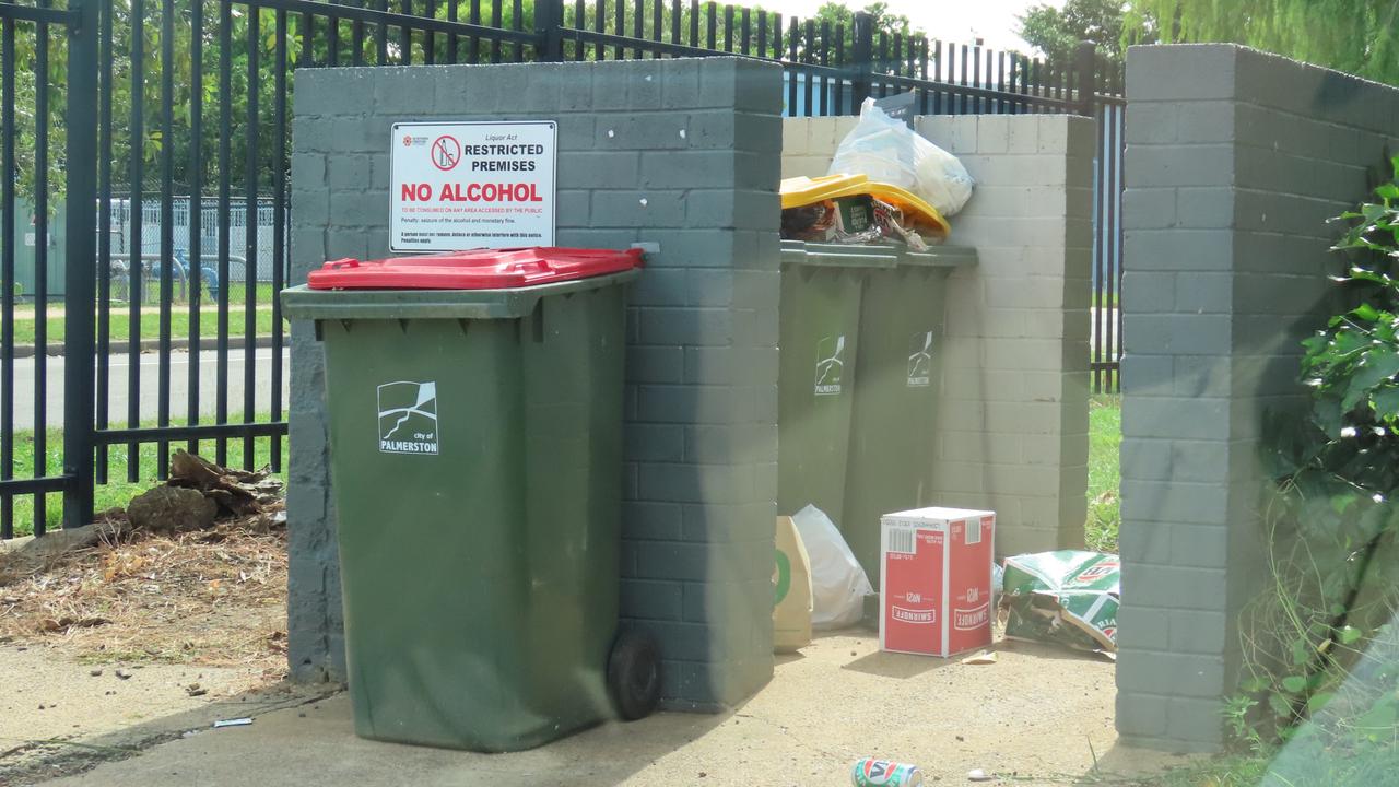Despite being branded as ‘no alcohol’ areas, rubbish bins in Gray can be seen full to the brim with grog cases.