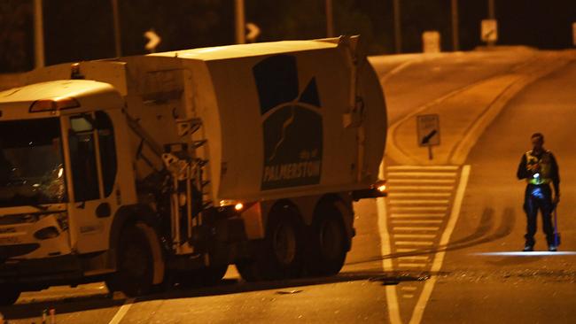 A police officer at the scene of the fatal crash on Tuesday evening. Picture: Katrina Bridgeford