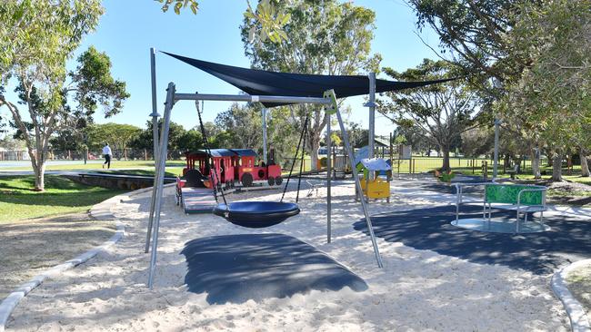 Peter Cox wants to see this children's playground in Currimundi converted from sand to rubber, Grahame Stewart Park.