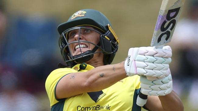 WELLINGTON, NEW ZEALAND - DECEMBER 23: Ashleigh Gardner of Australia bats during game three of the Women's ODI series between New Zealand and Australia at Basin Reserve, on December 23, 2024, in Wellington, New Zealand. (Photo by Hagen Hopkins/Getty Images)