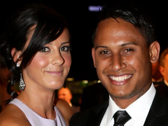 Rugby League Dally M Awards presentation evening at The Sydney Town Hall  . Ben BArba arrives with partner Ainslie Currie .Pic Gregg Porteous Picture: Gregg Porteous