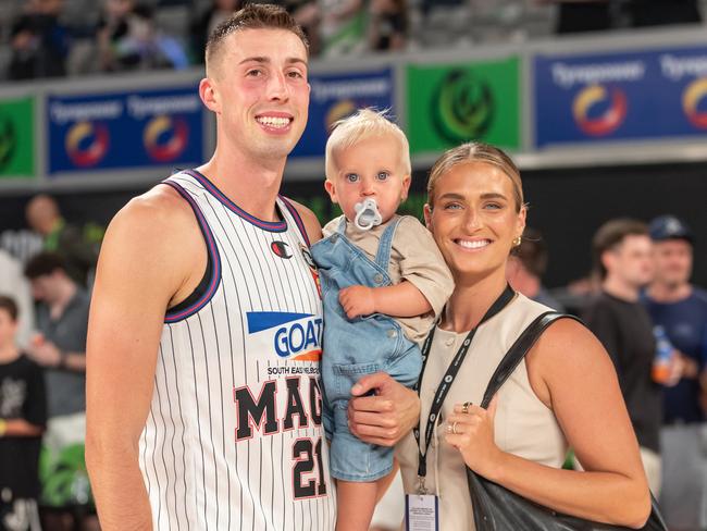 Joe, Jace and Makenzie Wieskamp following South East Melbourne's homage to the Magic. Picture: Kadek Thatcher/Phoenix Media