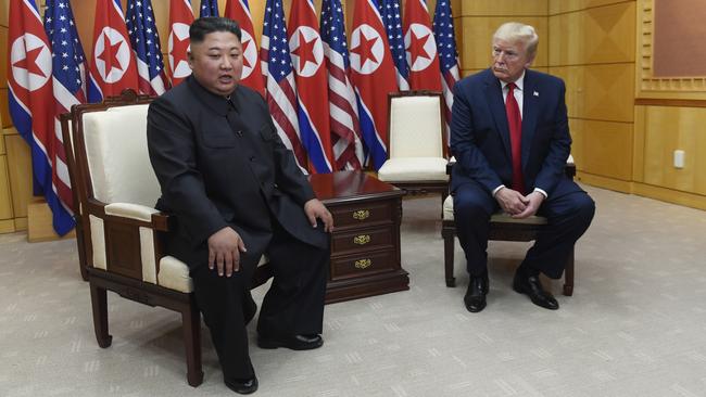 President Donald Trump meets with North Korean leader Kim Jong-un. Picture: AP