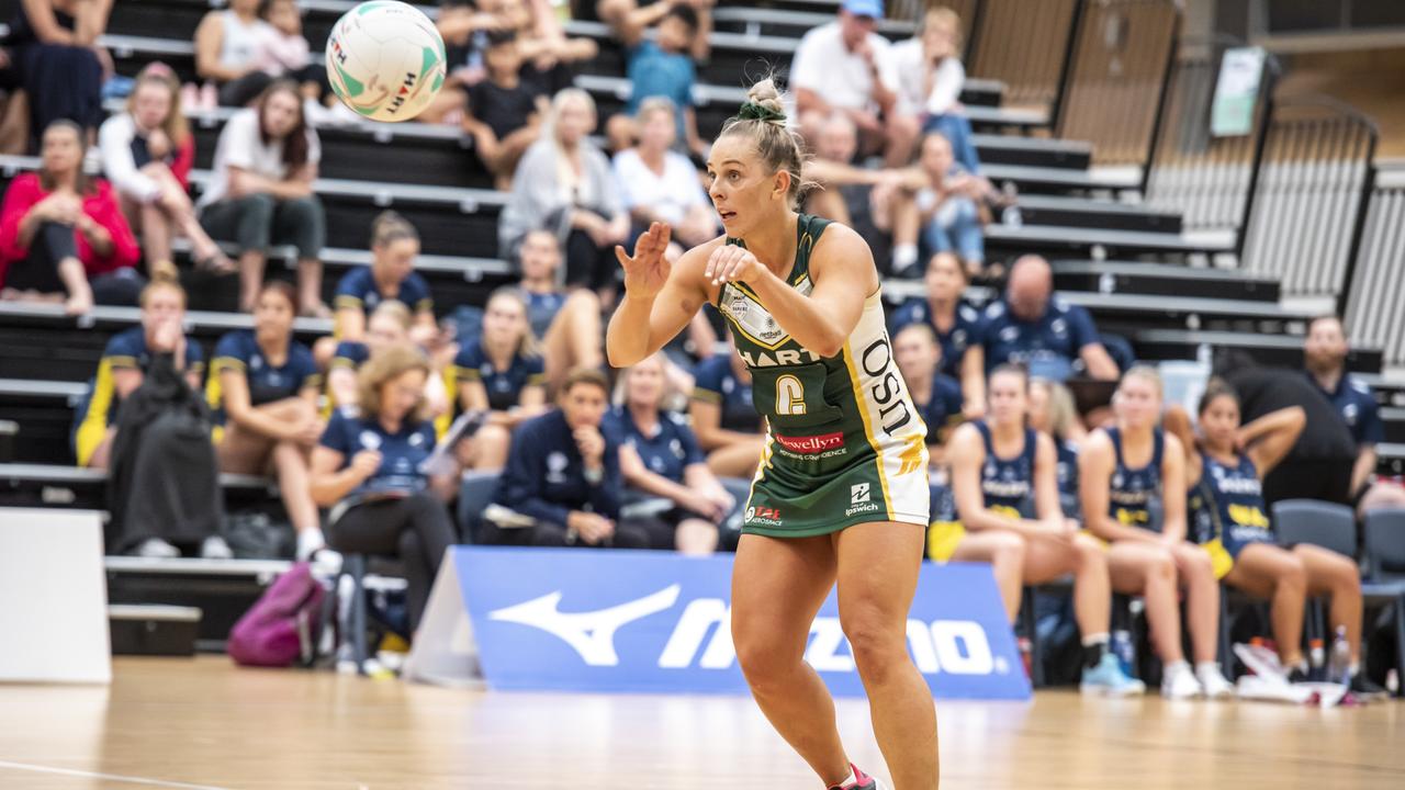 USQ Ipswich Jets co-captain Stephanie O'Brien takes charge in the Sapphire Series match against the Bull Sharks.