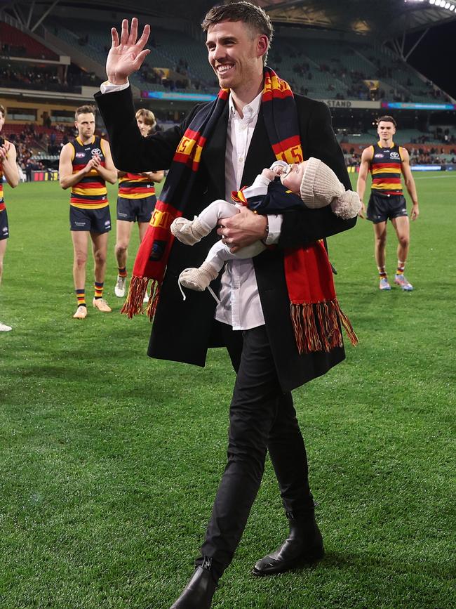 Paul Seedsman walks off Adelaide Oval after retiring as a Crow in 2023. Picture: Sarah Reed/AFL Photos via Getty Images
