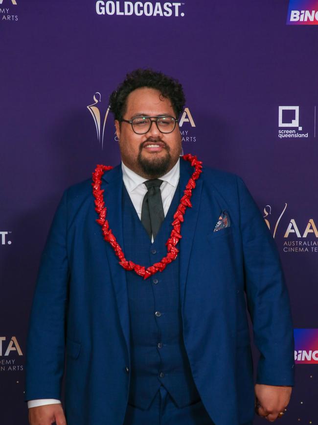 Michael Logo arrives on the Red Carpet at the 2024 Aacta Awards at HOTA on the Gold Coast. Picture: Glenn Campbell
