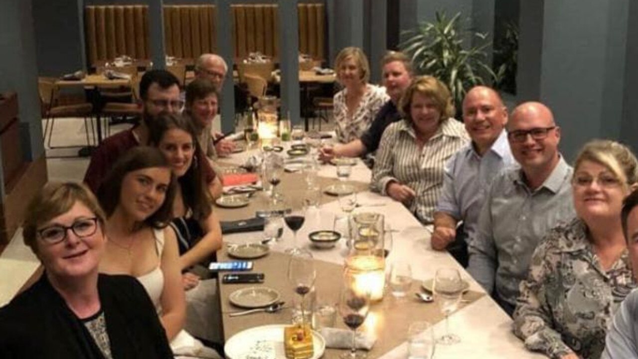 Brittany Higgins (second from the left) wearing the white dress during the 2019 federal election campaign. Picture: Supplied.