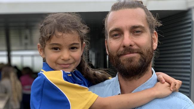 Douglas Cannon with his daughter Violet at Eungella Cabin on October 4, 2022. Picture: Duncan Evans