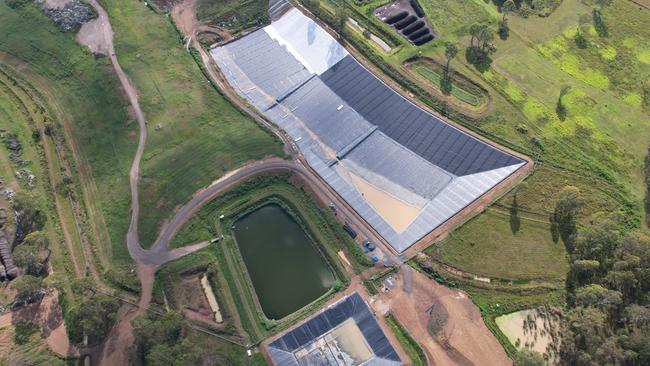 Aerial image of the recently completed Landfill Cell 4C at Grafton Regional Landfill. The impervious new cell includes a compacted one-metre thick clay liner, covered with 2mm thick high-density Polyethylene liner and 30mm leachate drainage and collection system. Picture: Clarence Valley Council