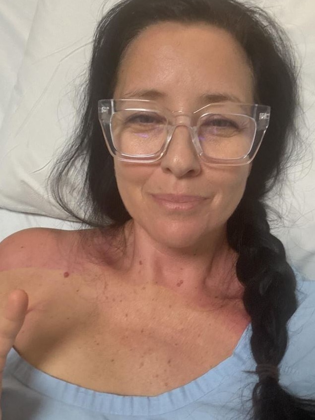 Ali Clarke in hospital after her breast cancer surgery. Picture: Instagram