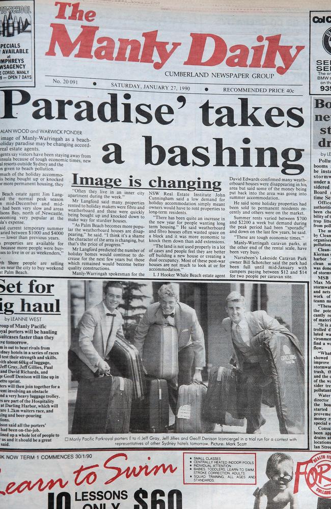 January 1990 front page of the Manly Daily