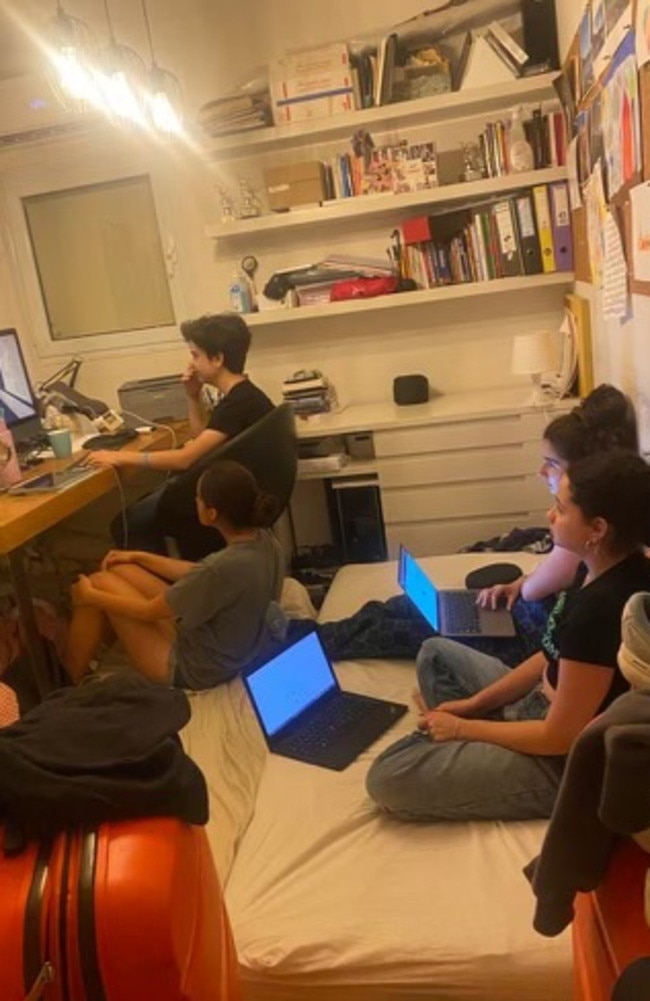 Noa Chester-Haviv, 16 and her 13-year-old sister Tamar, landed in Israel a week ago to visit family. The sisters in a safe room in Israel trying to keep a routine doing school work with their cousins.