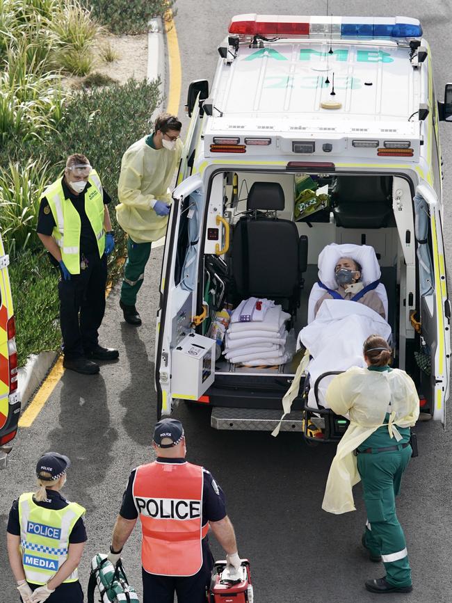 A passenger with a chronic illness is taken to the RAH for assessment. Picture: Mike Burton/AAP