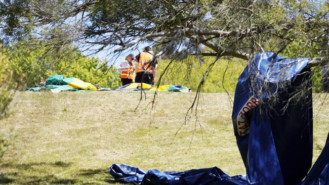 Scene at Hillcrest Primary School in Devonport where fivechildren have been killed and several others are in a critical condition after an accident involving a jumping castle. Picture: Rob Burnett