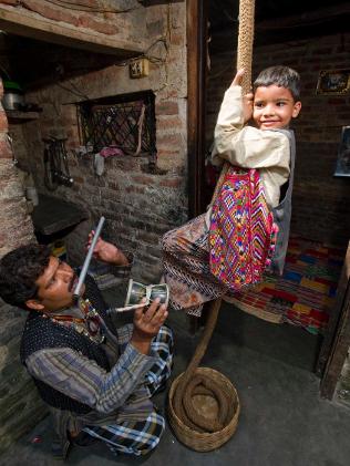 Ishamuddin Khan and son Amaan perform their version of the Indian rope trick. Picture: Simon De Trey-white.