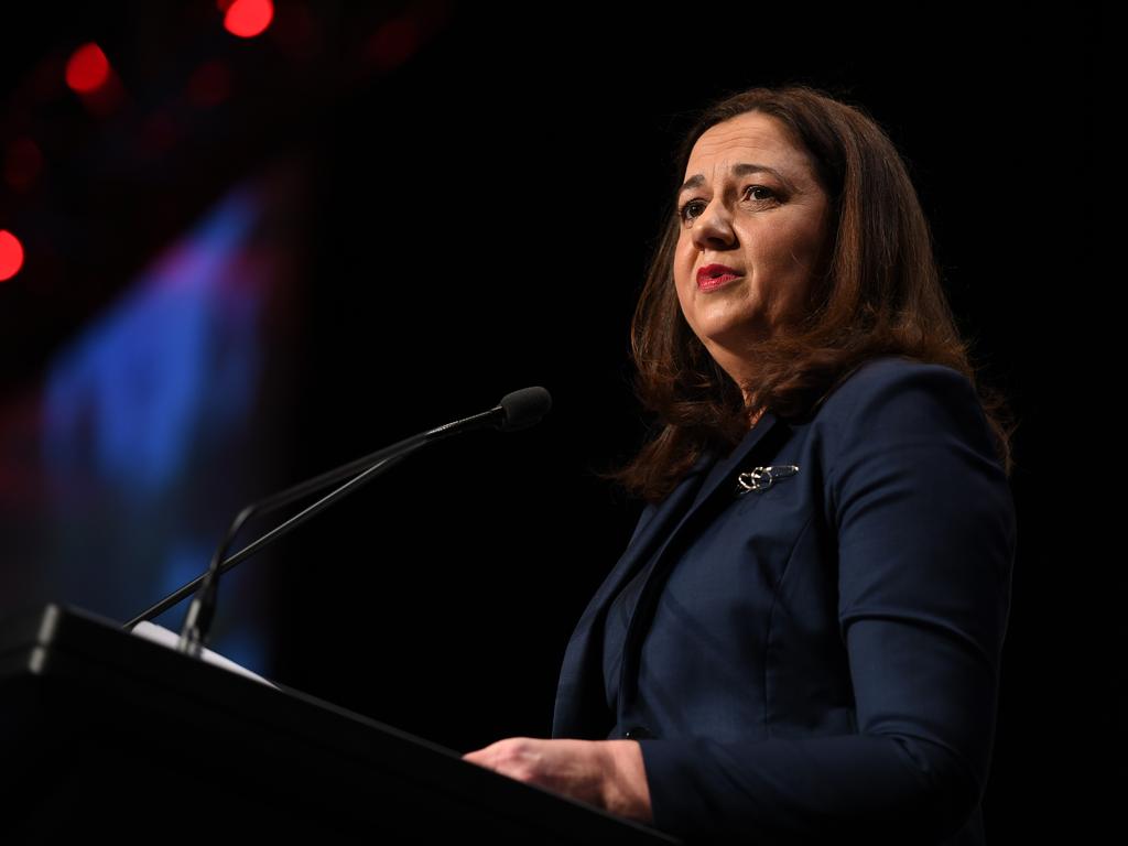 Premier Annastacia Palaszczuk speaks at a media club lunch in Brisbane today. Picture: Dan Peled/AAP