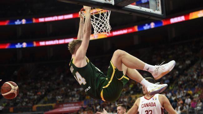 Jock Landale hammers one home.