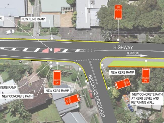 Central Coast Council’s plans to fix a dangerous stretch of Scenic Highway out the front of The Cowrie restaurant.