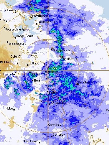 Heavy rainfall across Mackay and the Whitsundays is expected to ease on Tuesday after a record amount of rainfall on a single August day. Picture: Bureau of Meteorology