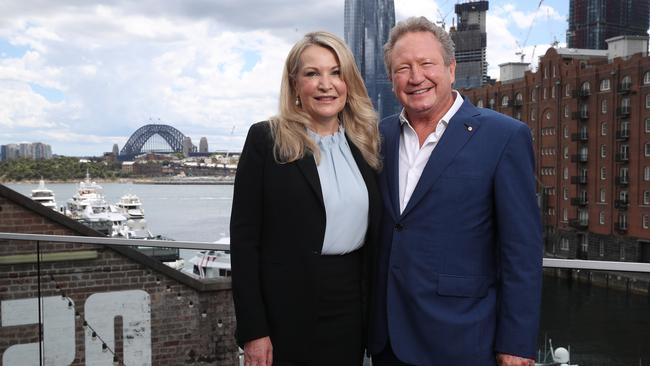 Andrew Forrest with outgoing Fortescue chief executive Elizabeth Gaines. Picture: NCA NewsWire/David Swift