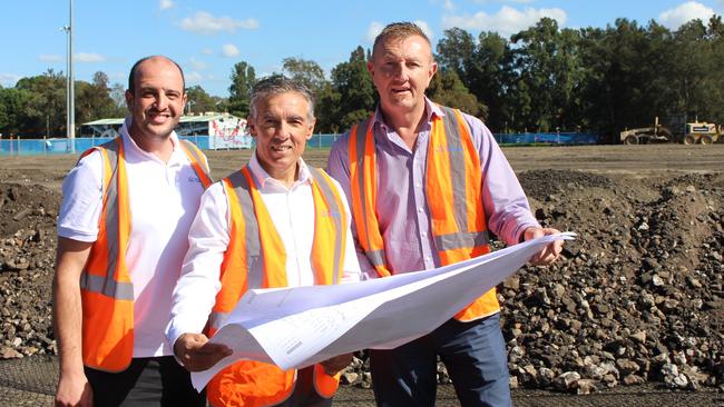 Mayor Angelo Tsirekas (centre) at Majors Bay Reserve during the construction phase.