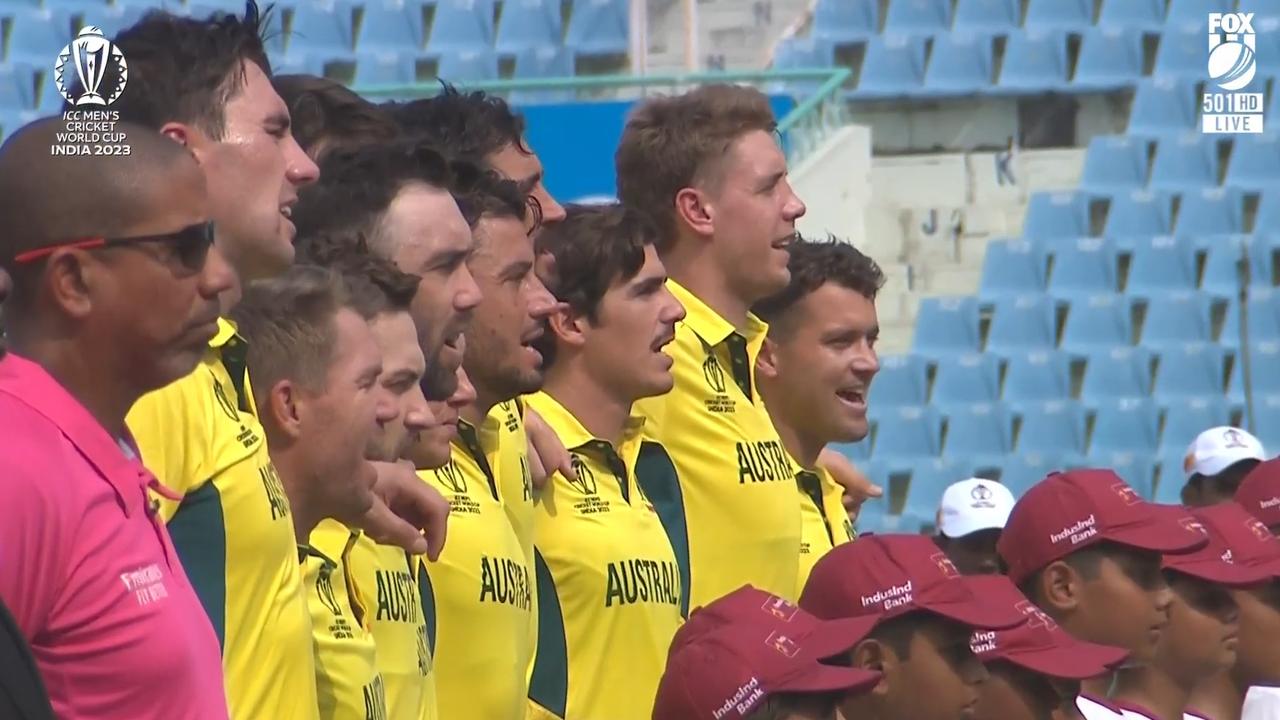 You can spot Adam Zampa's closed mouth next to Glenn Maxwell. Photo: Fox Cricket.