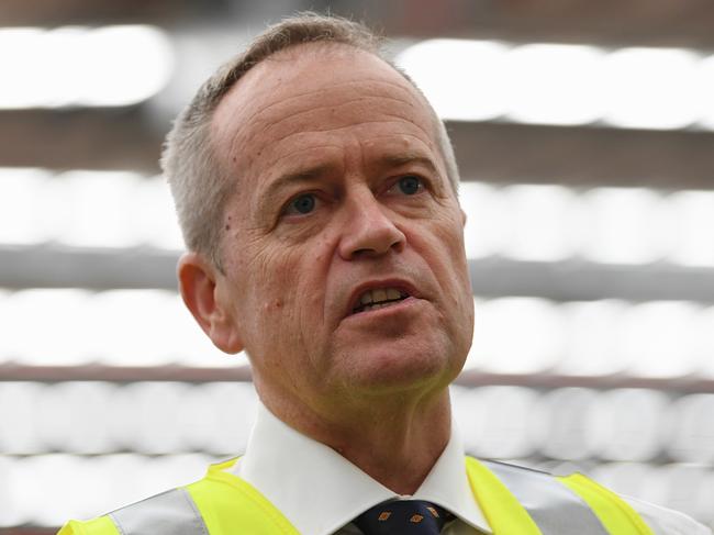 Australian Opposition Leader Bill Shorten addresses worker during a visit to Australian Container Freight Services (ACFS) in Brisbane, Thursday, May 9, 2019. A Federal election will be held in Australian on Saturday May 18, 2019. (AAP Image/Lukas Coch) NO ARCHIVING