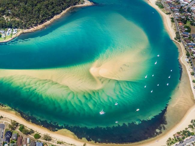 Aerial pics of The Entrance to Brisbane Water showing how badly it has become silted up with sand. Picture: Supplied from Peninsula Chamber of Commerce