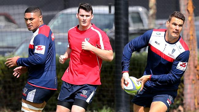 The Melbourne Rebels get into the swing of training on day one of preseason. Picture: Tim Carrafa