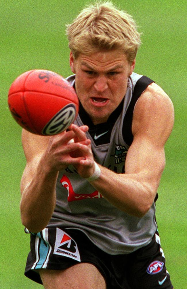 Kane Cornes at Port Adelaide training during thje 2001 AFL season.