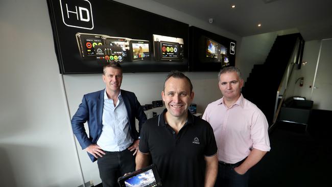 Chris Tait, Chairman, Jeromy Young, CEO and James Cody, CFO of Melbourne video tech firm Atomos. Picture David Geraghty