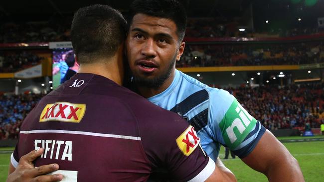 Brisbane’s young forwards David Fifita and Payne Haas are exciting to watch. Pics Adam Head