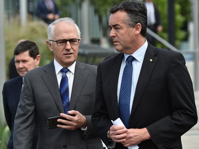 Prime Minister Malcolm Turnbull, left, with Darren Chester. Picture: AAP.