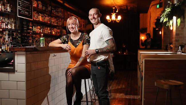 Erin Smith and Sean Gaddes at Newcastle small bar Coal and Cedar. Picture: Richard Dobson